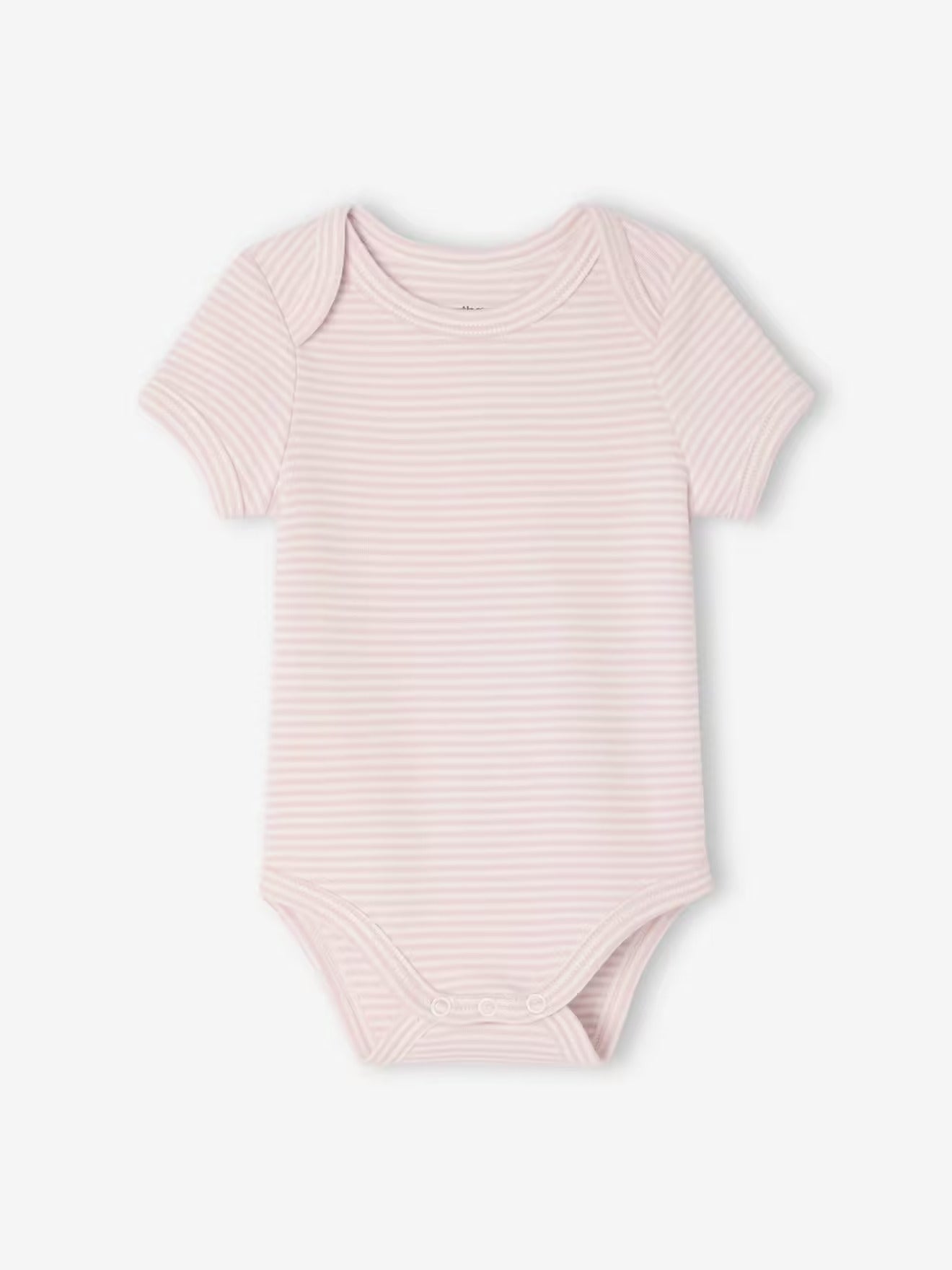 Pink striped baby bodysuit on a white background