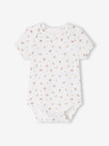 White baby bodysuit with floral pattern on a white background