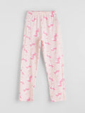 Pink pajama pants with a subtle pattern on a light gray background