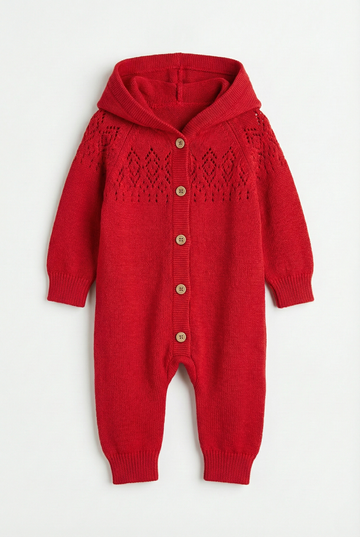 Pointelle Knit Hooded Baby Romper