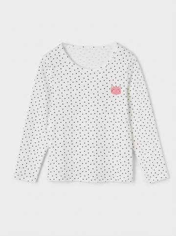 Girls' Long Sleeve Cotton T-shirt | White, Star Print