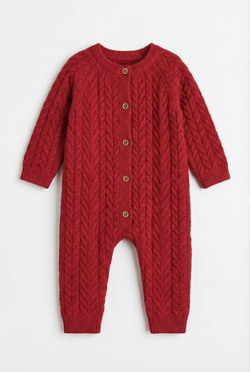 Cable Knit Baby Romper | Red