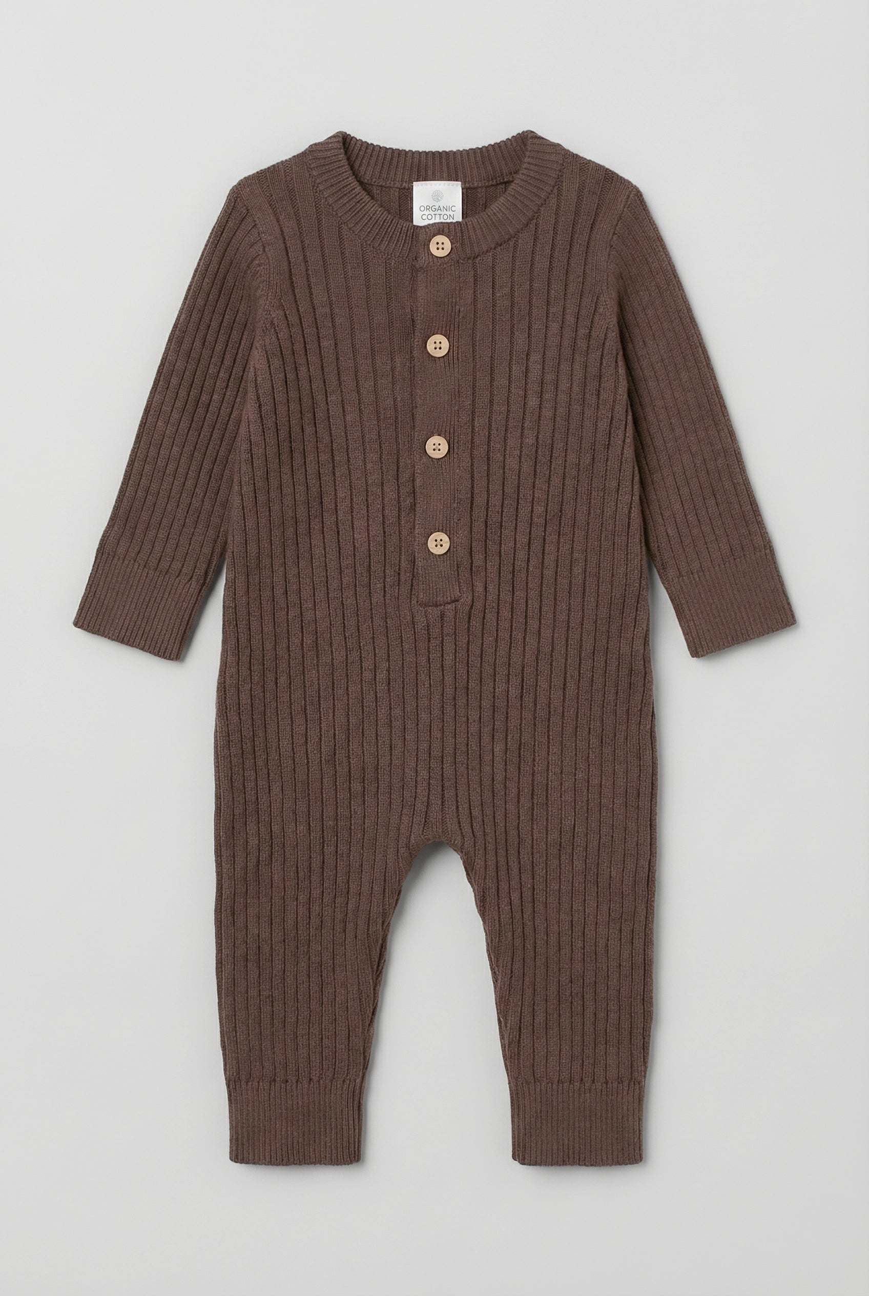 Ribbed Cotton Baby Romper | Brown