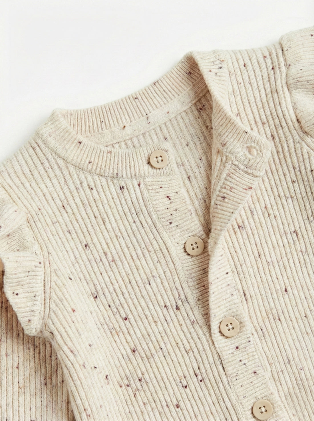 Ruffled Trimmed Sleeve Baby Romper – Cream Confetti Knit