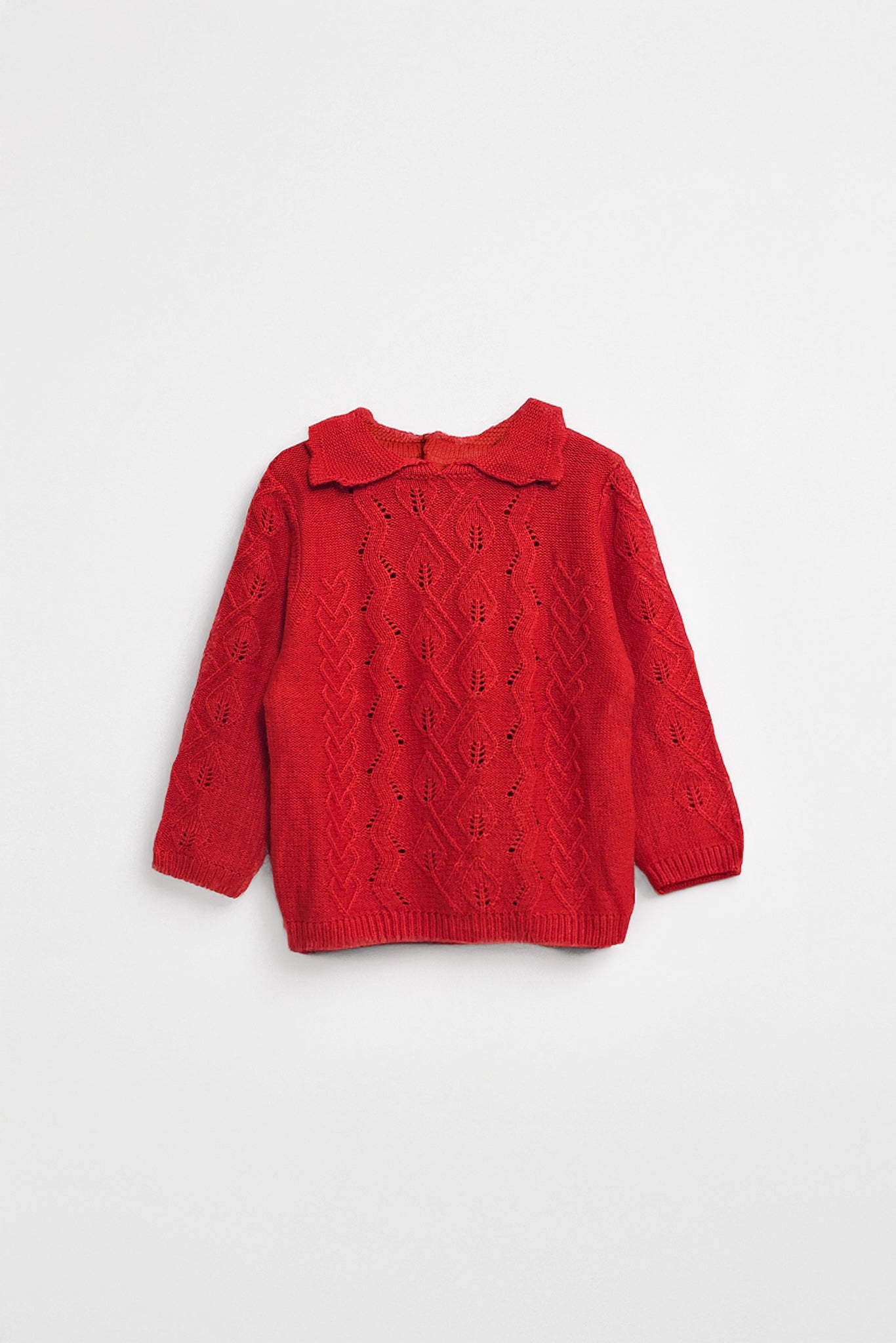Ruffled Neck Baby Sweater | Cotton, Crimson Red