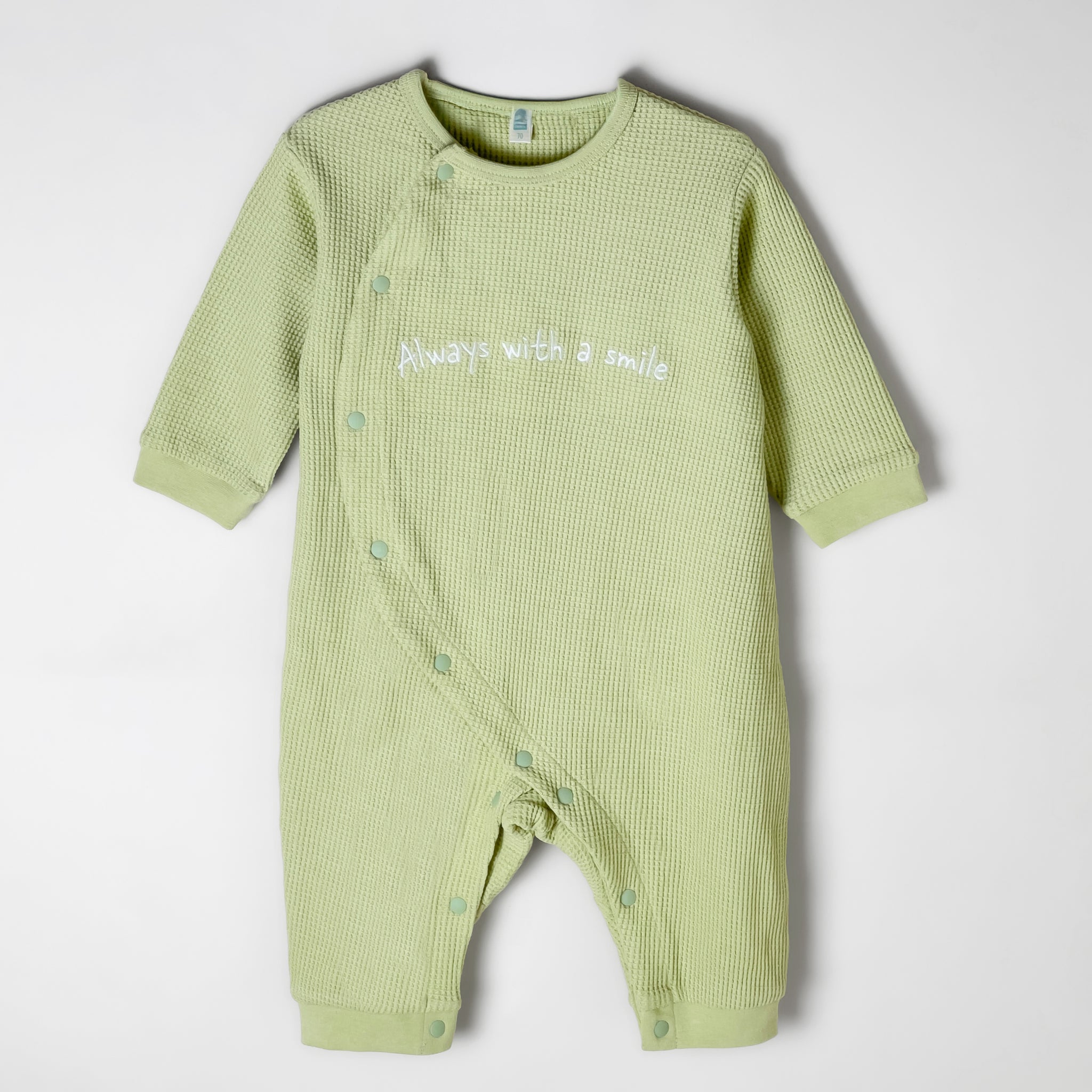 Sage Green Waffle-Knit Baby Romper | Cotton, Snap button
