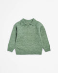 Sage green kids sweater with collar on a white background