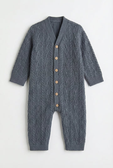 Soft Cable Knit Baby Romper | Slate Blue