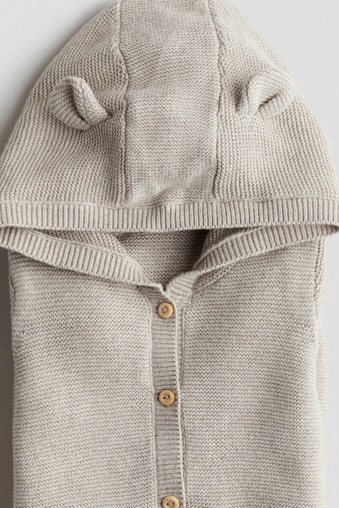Knit Cotton Hooded Romper Suit | Soft Beige