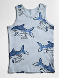 Soft Organic Cotton  fabric toddler boys vest tank top dress - Blue Front