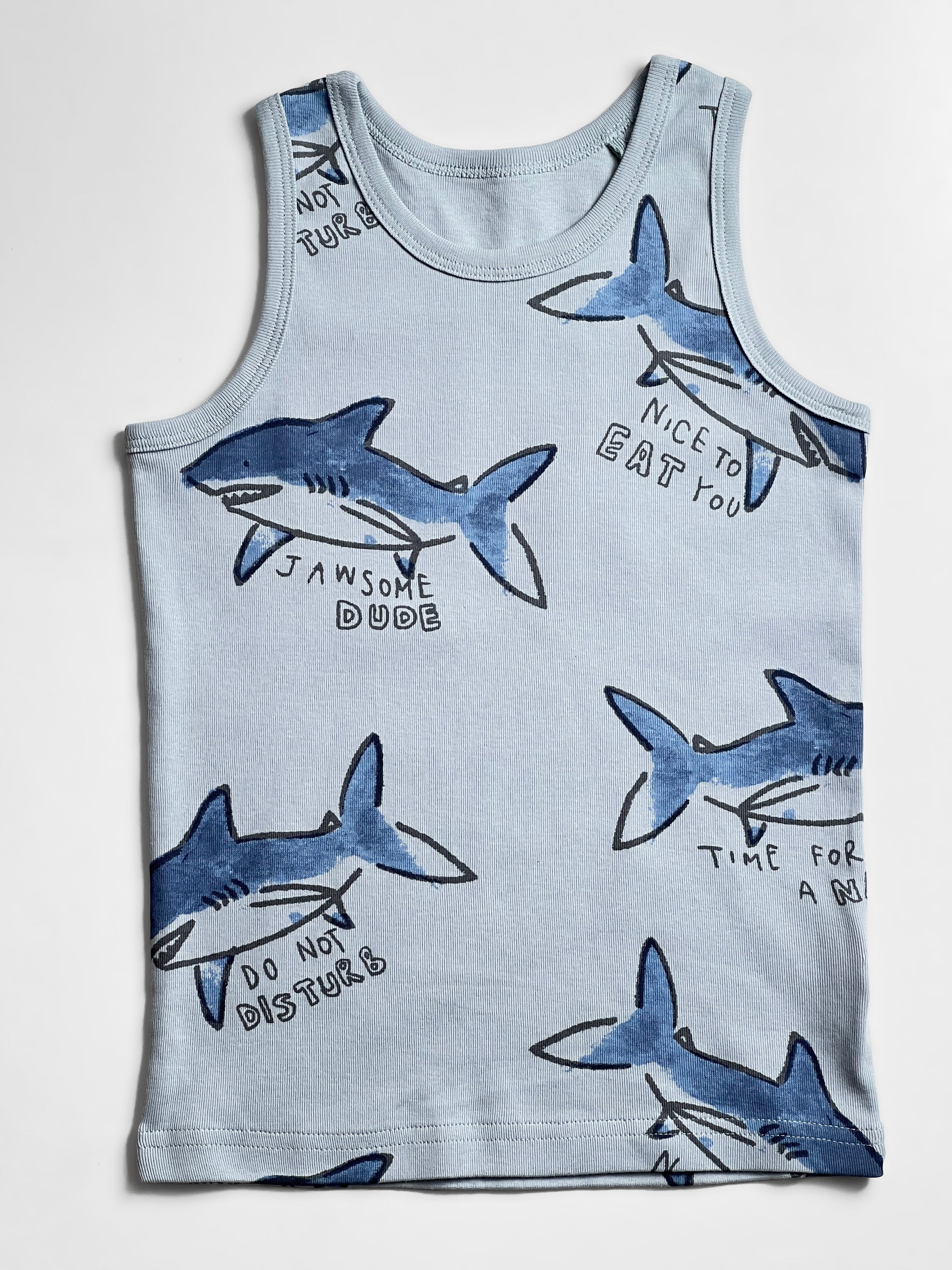 Soft Organic Cotton  fabric toddler boys vest tank top dress - Blue Front
