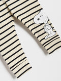 Striped leggings with a cartoon character on a white background