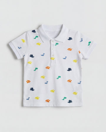 Toddler Baby Boy Short Sleeve Cotton Pique Polo T-Shirt | White