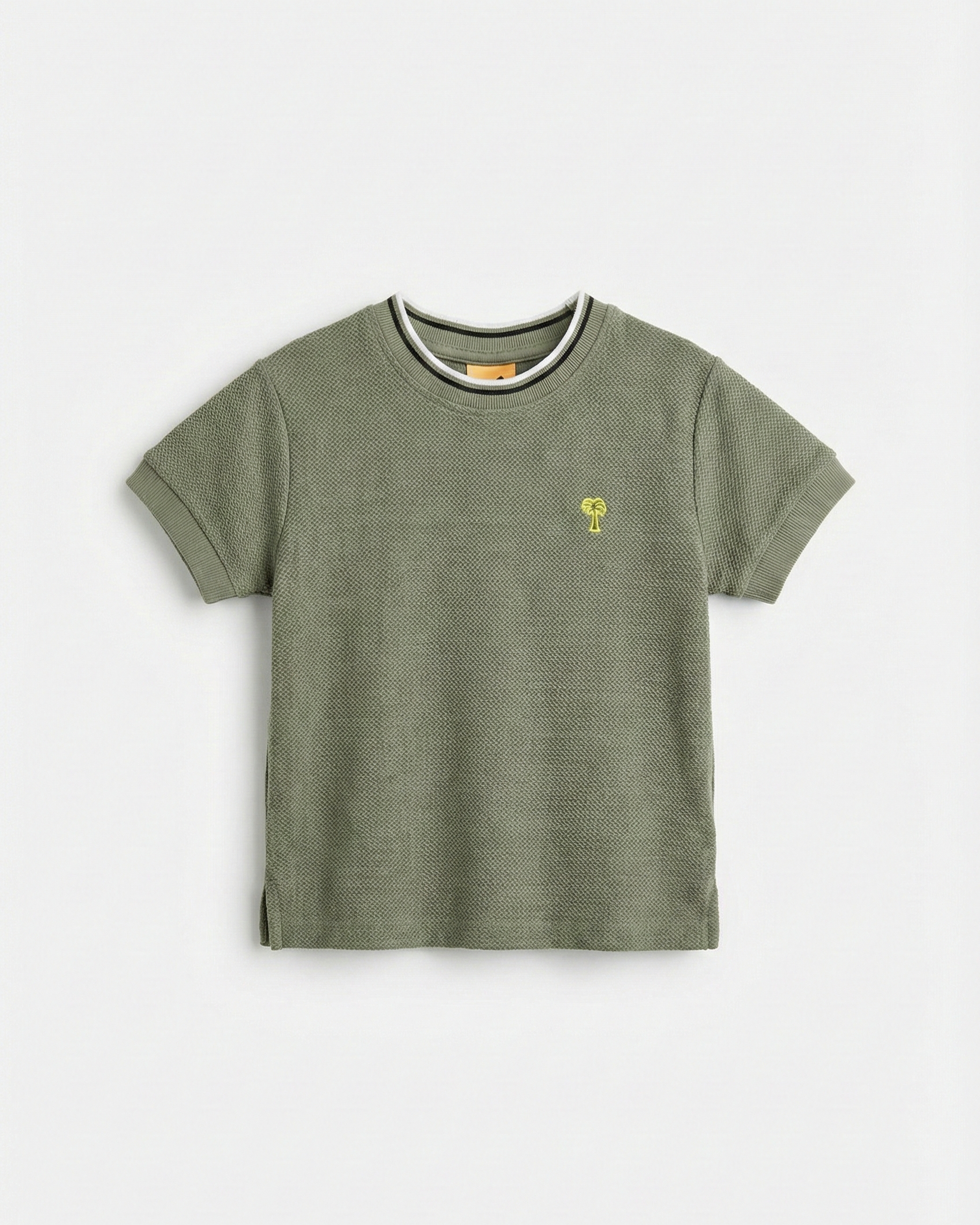 Toddler Cotton Waffle Pattern Half Sleeve T-Shirt - Olive
