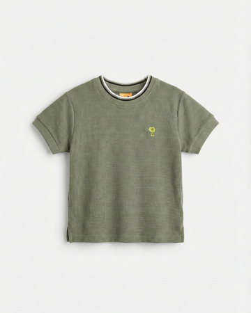 Toddler Cotton Waffle Pattern Half Sleeve T-Shirt - Olive