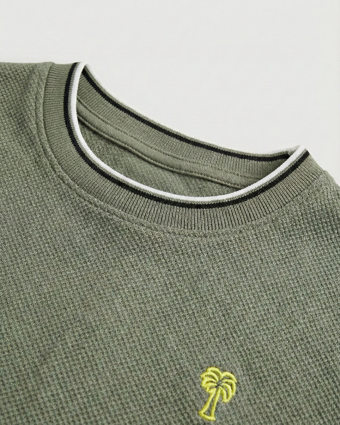 Toddler Cotton Waffle Pattern Half Sleeve T-Shirt - Olive