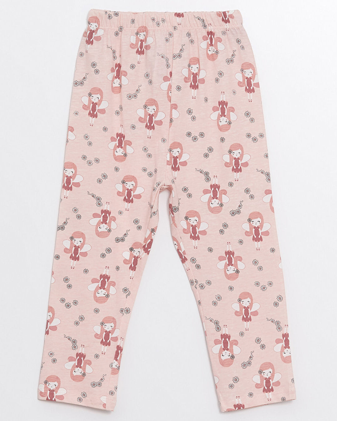 Toddler Baby 2-piece cotton pajama set in Pink color with a cute Fairy print, polo collar, and long sleeves.