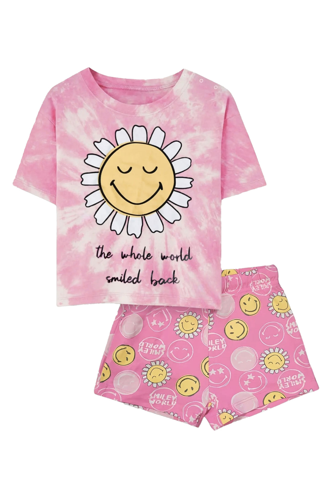 Toddler Baby Girl's Shorts and T-shirt Set in pink spiral pattern