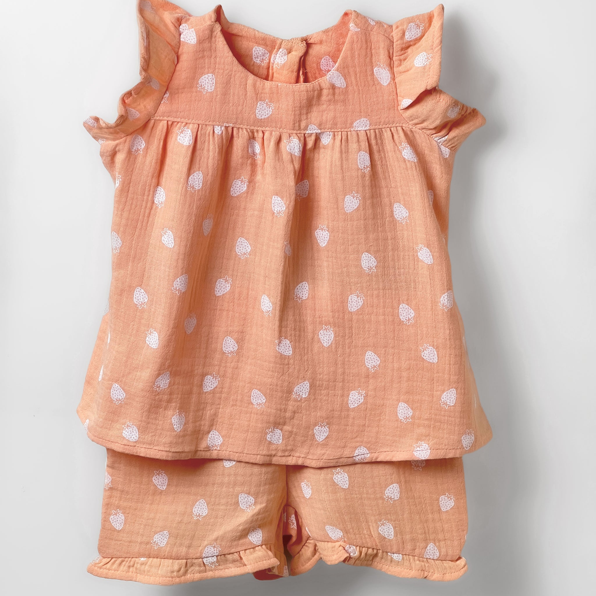 Toddler Baby Girl's Soft Muslin Ruffle Sleeve Set | Pale Orange Color