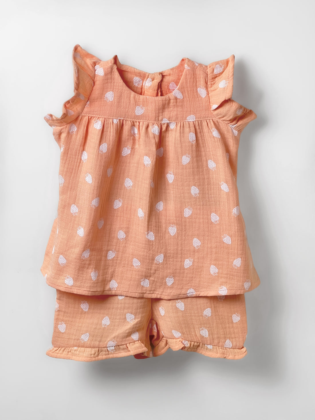 Toddler Baby Girl's Soft Muslin Ruffle Sleeve Set | Pale Orange Color