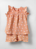 Toddler Baby Girl's Soft Muslin Ruffle Sleeve Set | Pale Orange Color