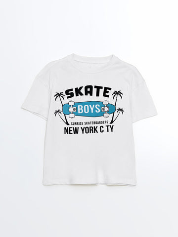 Toddler Boy's Cotton Half Sleeve T-shirt | Off White