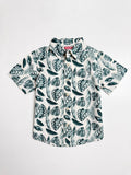 Toddler Boy's Half Sleeve Cotton Shirt | Off White, Leaf Print