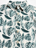 Toddler Boy's Half Sleeve Cotton Shirt | Off White, Leaf Print