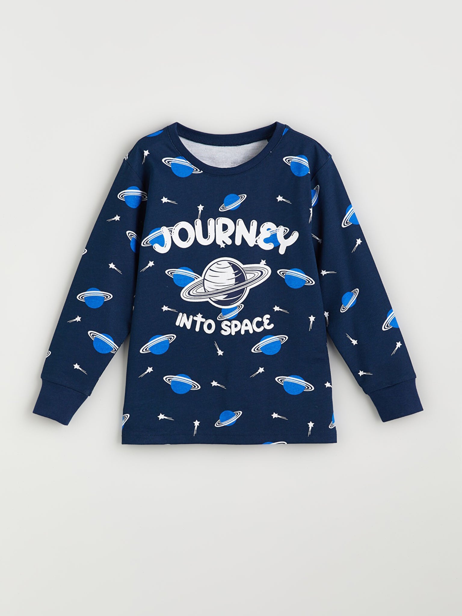 Toddler Boys’ Navy Blue Space Print Full Sleeve T-Shirt