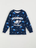 Toddler Boys’ Navy Blue Space Print Full Sleeve T-Shirt