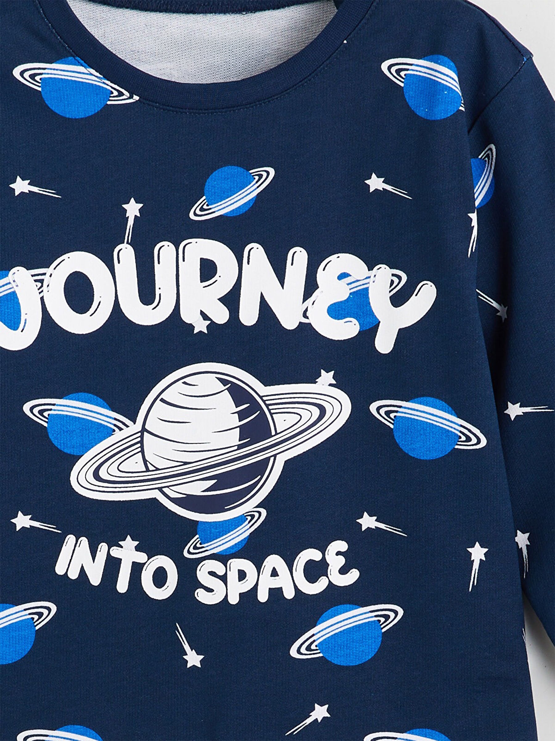 Toddler Boys’ Navy Blue Space Print Full Sleeve T-Shirt