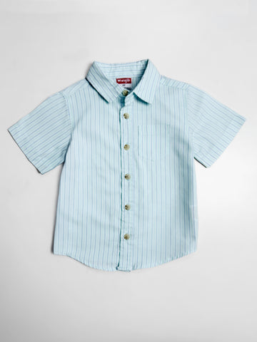 Toddler Boys' Short Sleeve Striped Shirt – Light Mint & Blue Striped 