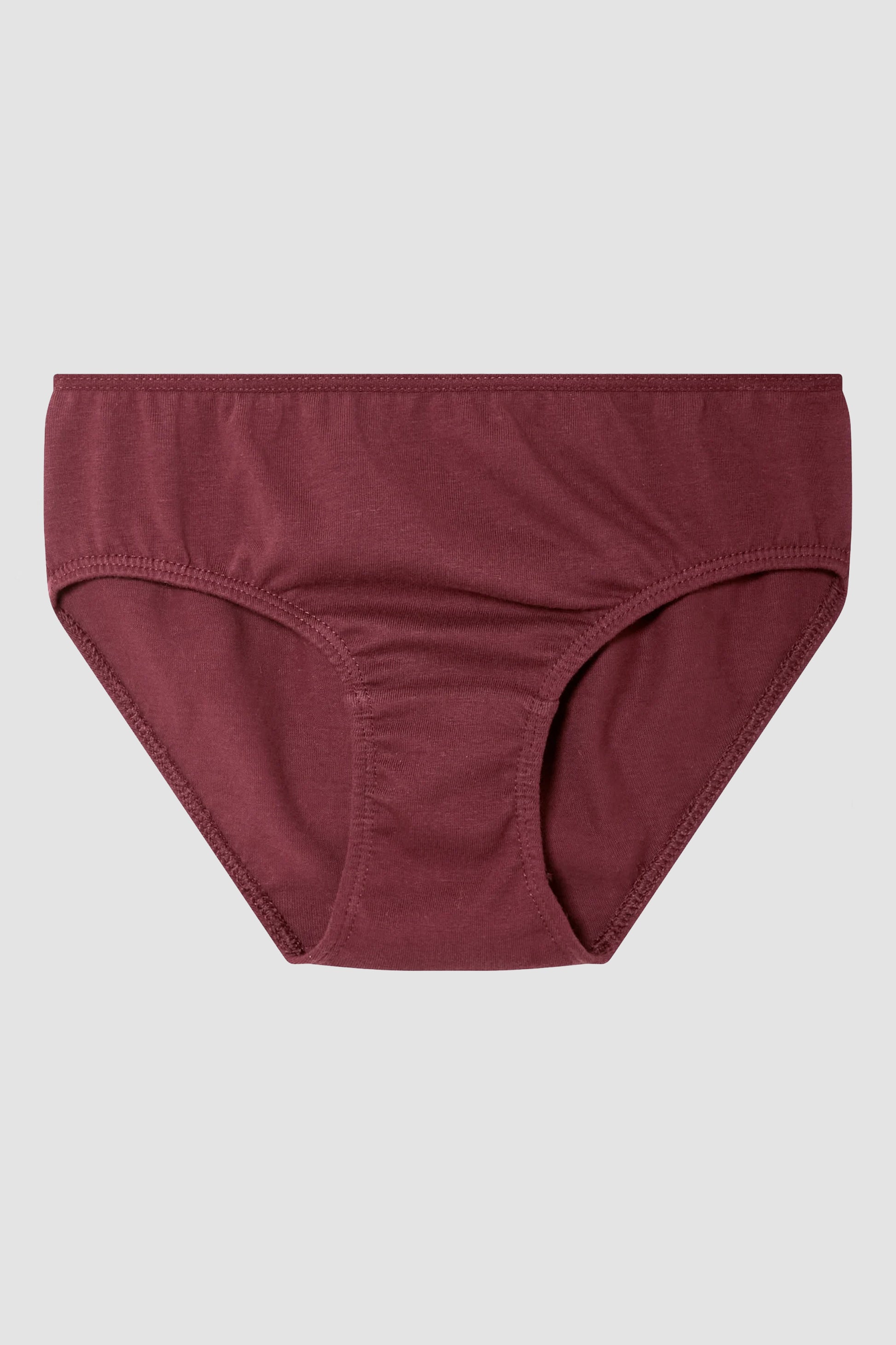 Maroon toddler girls underwear on a light gray background