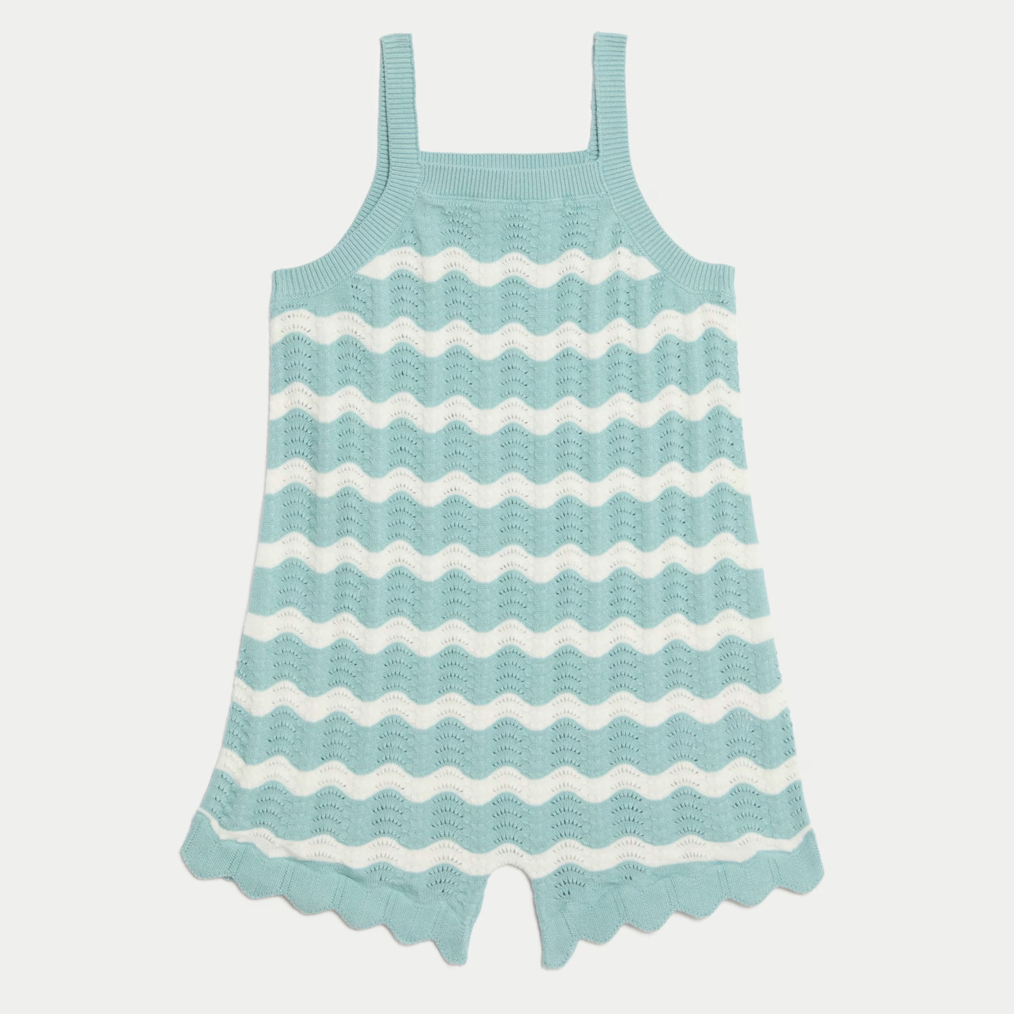 Toddler Girls’ Aqua Crochet Playsuit – 100% Cotton