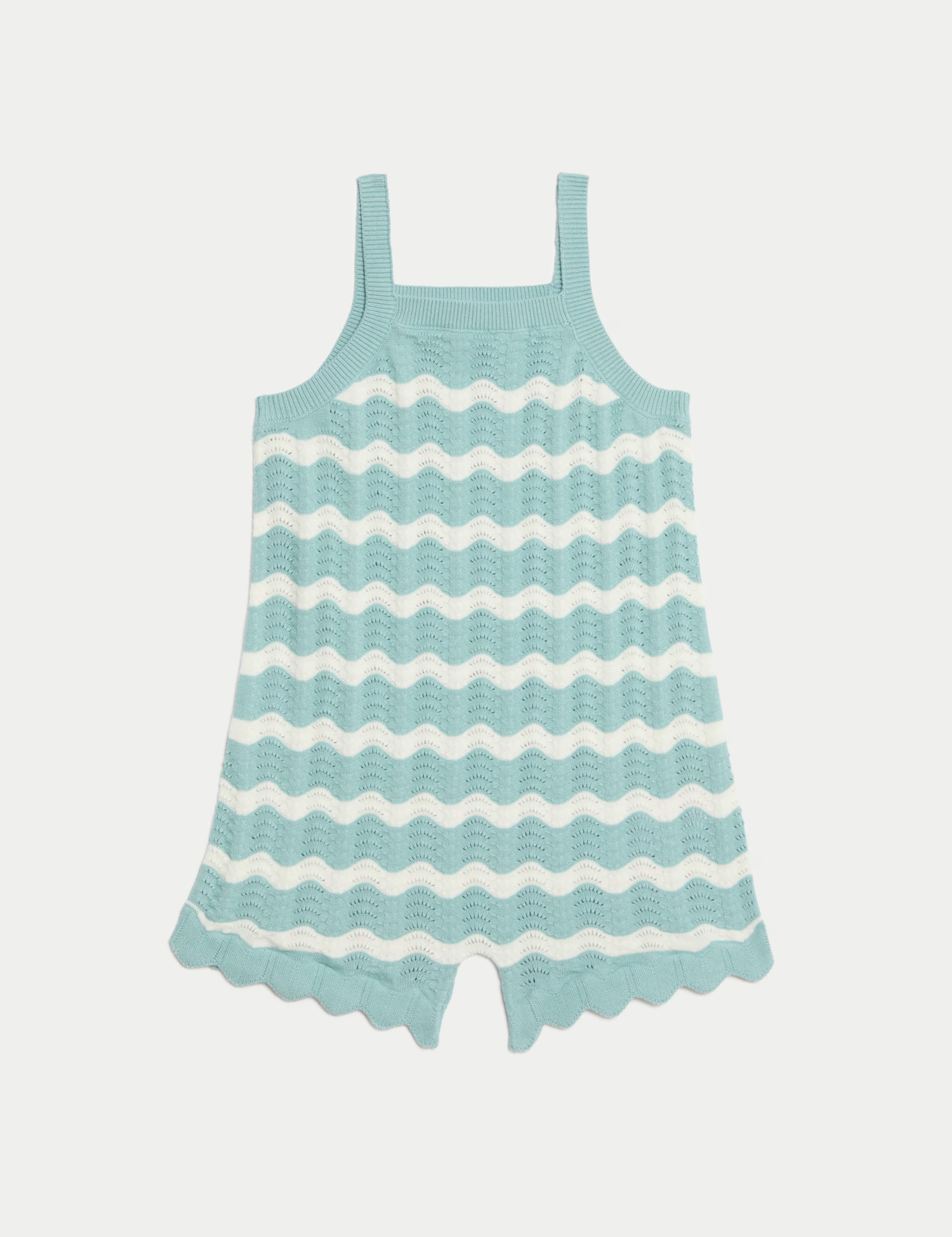Toddler Girls’ Aqua Crochet Playsuit – 100% Cotton