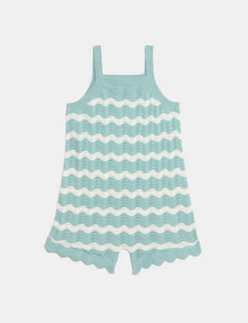 Toddler Girls’ Aqua Crochet Playsuit – 100% Cotton
