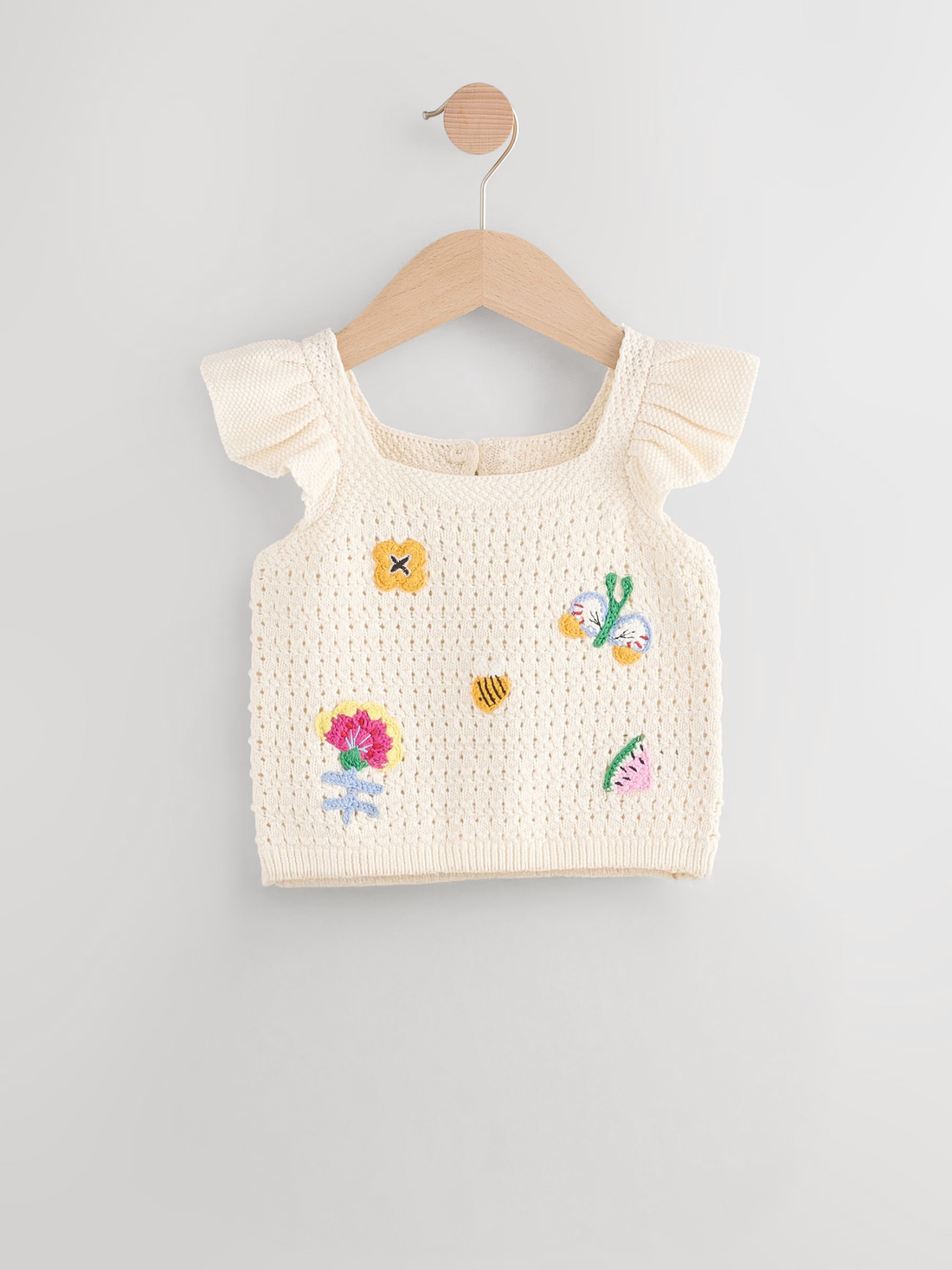 Toddler Girls’ Ecru Crochet Embroidered Top