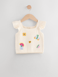 Toddler Girls’ Ecru Crochet Embroidered Top