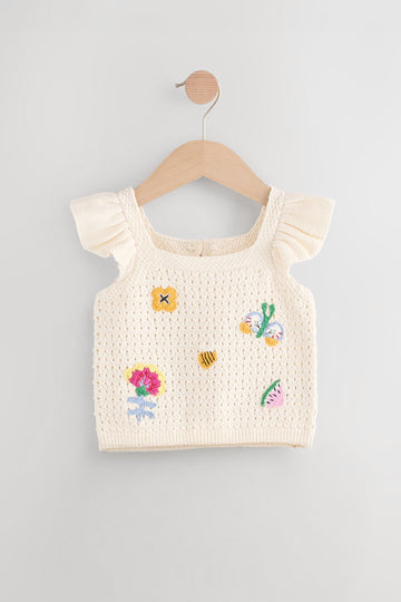 Toddler Girls’ Ecru Crochet Embroidered Vest Top