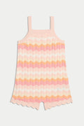 Pink and orange striped romper on a white background