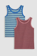 Toddler's 2-Pack Cotton Striped Tank Tops blue & brown stripe