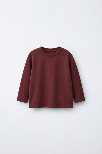 Kid’s Long Sleeve Solid T-Shirt –Dark  Burgundy