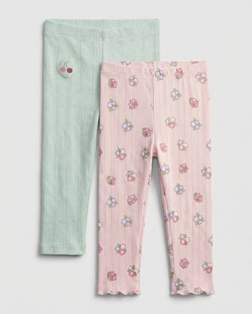 2-Pack Girls' Pointelle Leggings - Mint & Floral Print