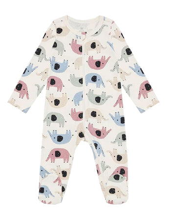 Unisex Baby Romper Dress in beige color with elephant print