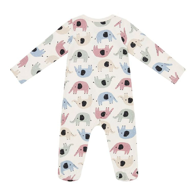 Unisex Baby Romper Dress in beige color with elephant print
