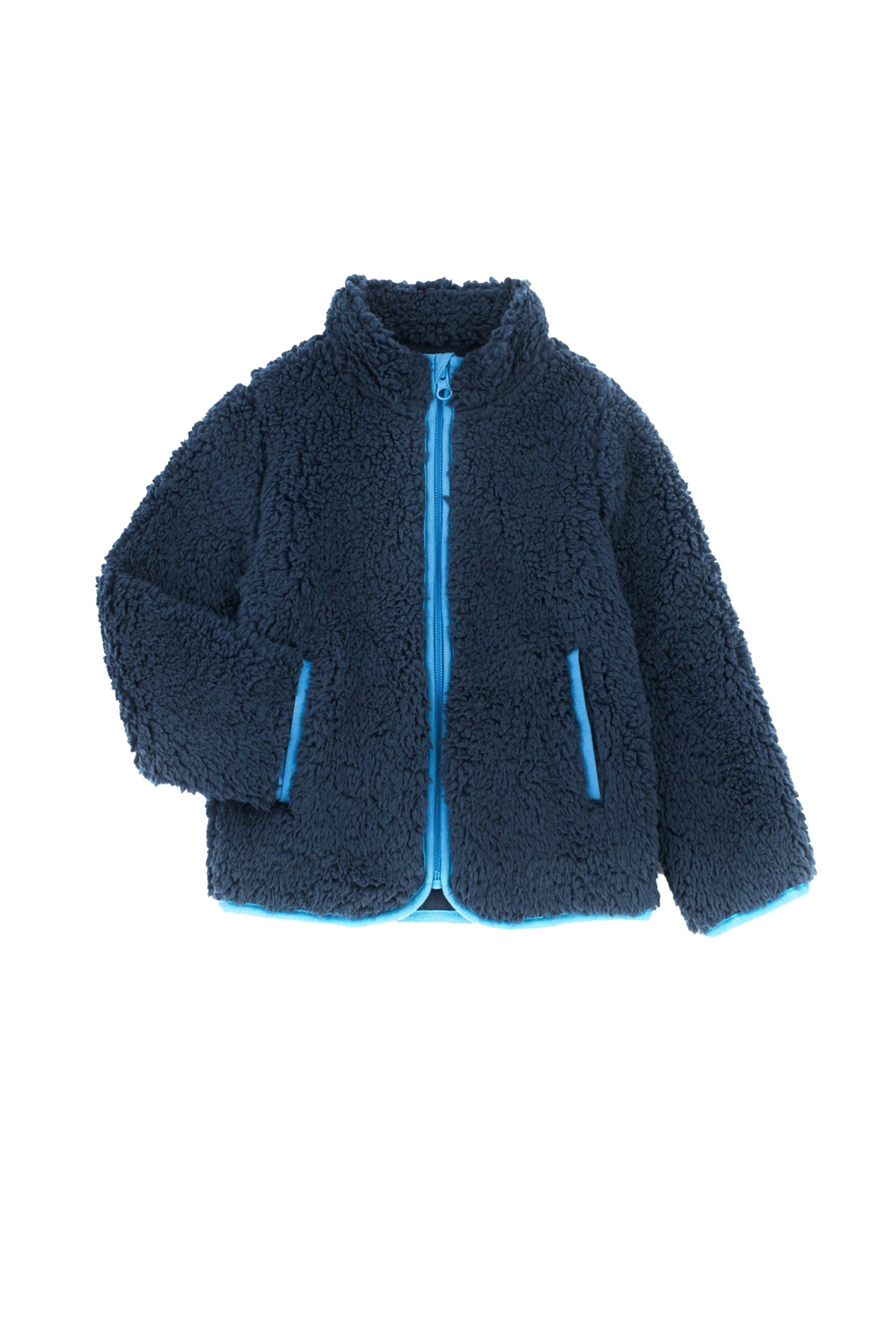 Kids Unisex Sherpa Jacket | Polyester, Zipper, Washed Navy