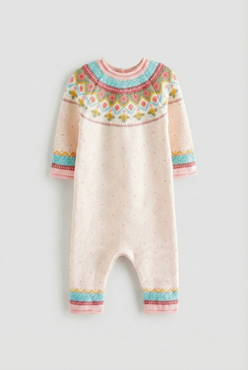 Vintage Fair Isle Knitted Romper | Cream & Pastel