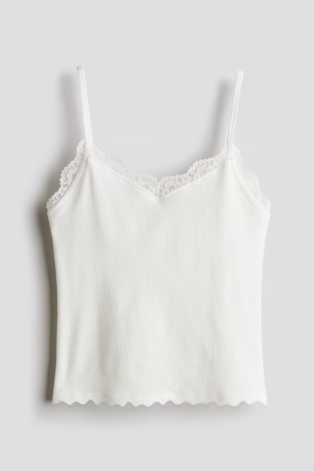 Women's Lace Trimmed Tank Top | Ribbed Fabric, Viscose, Slim Fit, White