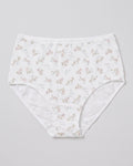 White cotton brief with delicate pink and green floral print for women