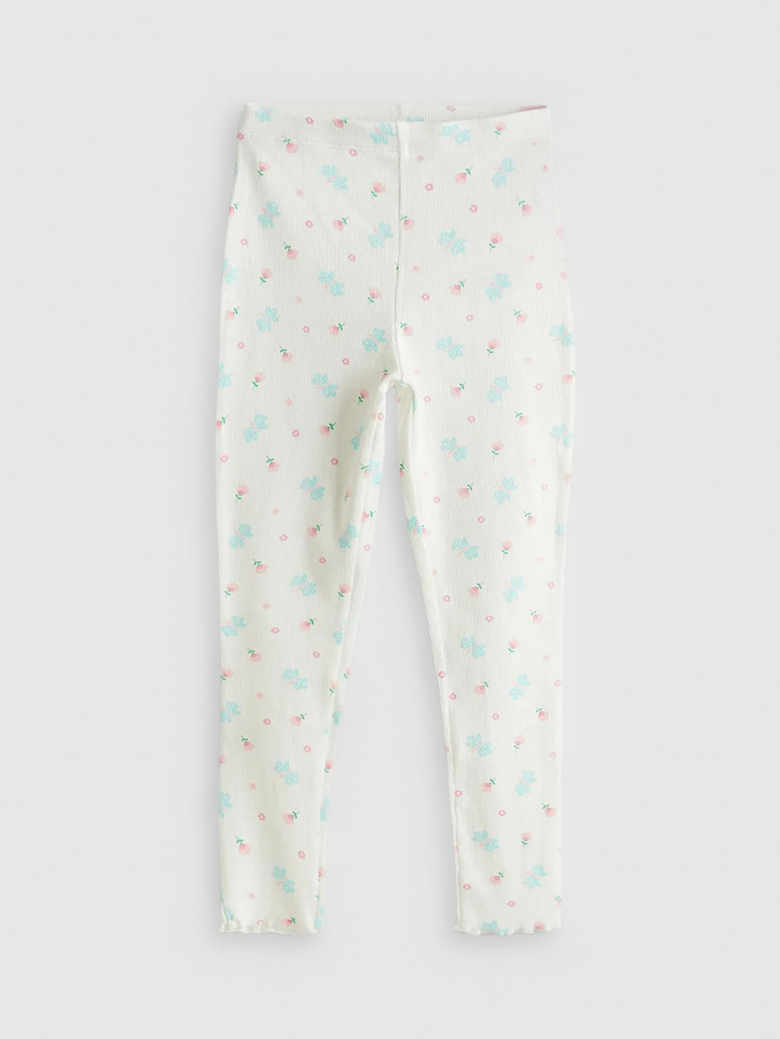 White leggings with colorful cloud pattern on a white background